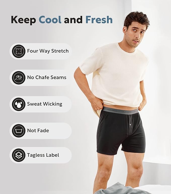 DAVID ARCHY Mens Underwear Bamboo Rayon Boxers for Men Breathable and Cool Men's Boxer Shorts with Button Fly 3 or 5 Pack