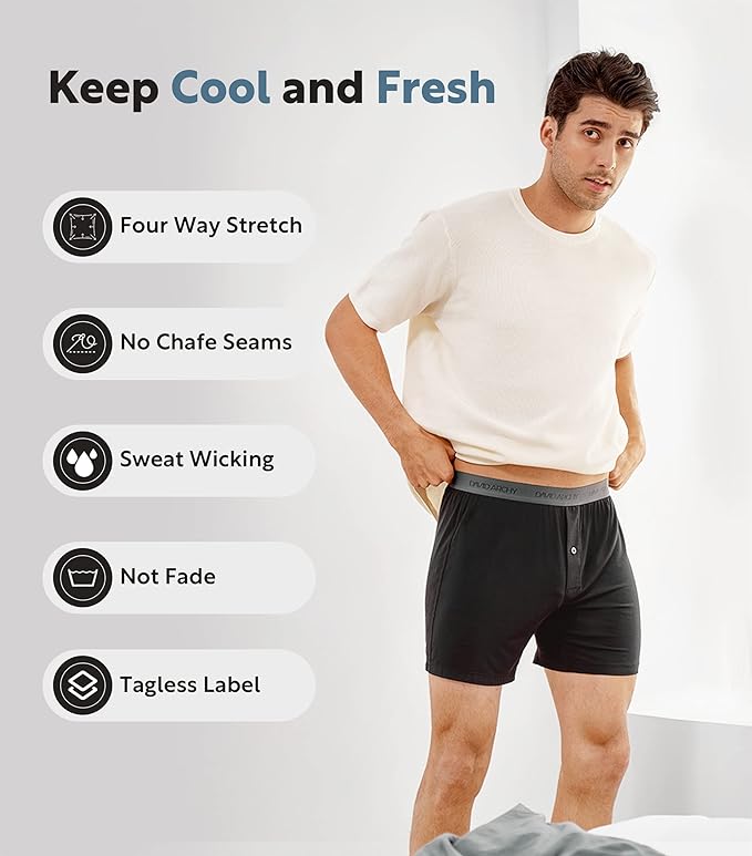 DAVID ARCHY Mens Underwear Bamboo Rayon Boxers for Men Breathable and Cool Men's Boxer Shorts with Button Fly 3 or 5 Pack
