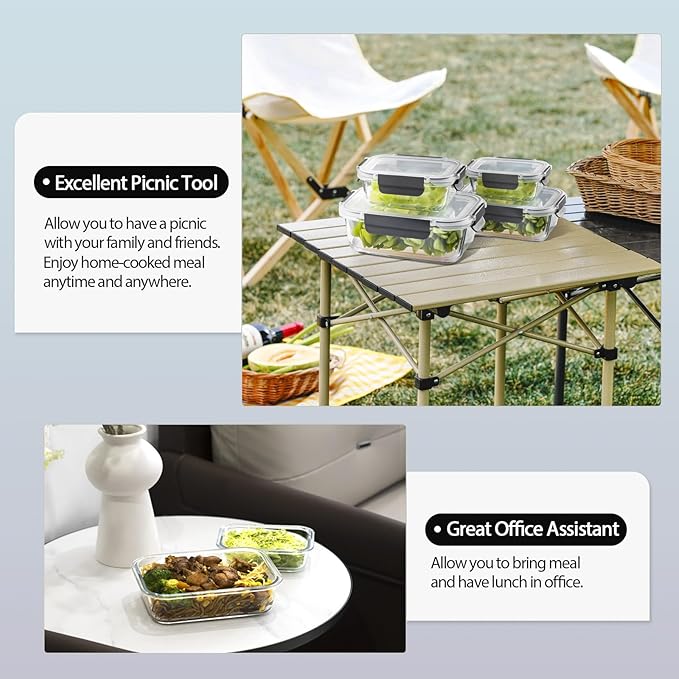 Glass Food Storage Containers with Lids Airtight, Glass Meal Prep Containers with Snap Lids for Food, Bpa-free,Easy to Open&Close/Microwave,Oven,Freezer,Dishwasher Safe/Leak-proof [10 Pack]