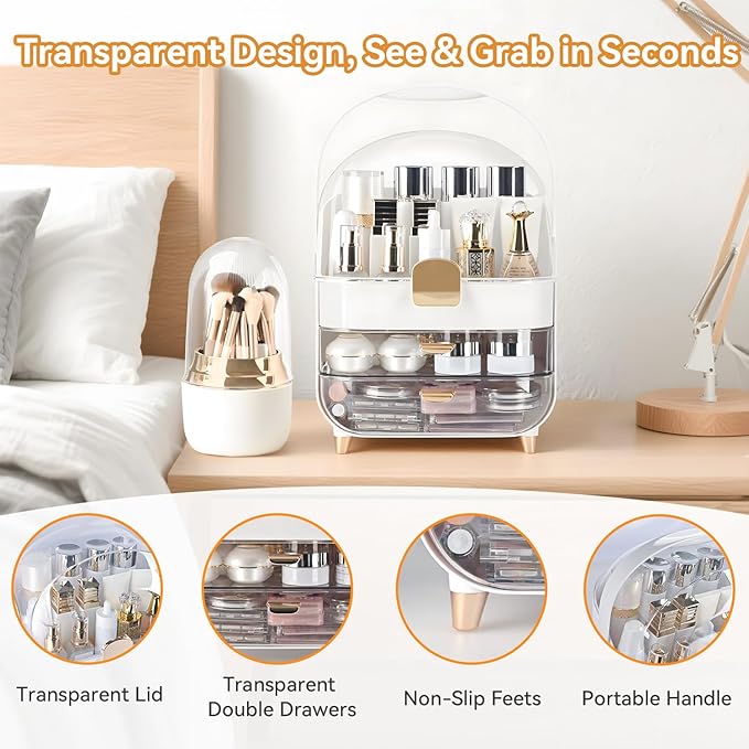 Makeup Organizer Countertop, Skincare Bathroom Counter Organizer, Storage Box Cosmetic Display Cases, Teen Girl Gifts Trendy Stuff Make up Organizers for Vanity, Dresser (Rose Gold)