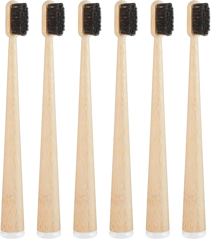 6 Pcs Horse Bristle Bamboo Toothbrush Soft Natural Bristle Bamboo Toothbrush (No Nylon, Horse Hair Only) Totally Compostable Biodegradable Zero Waste Plastic Free(Horsehair,Tail Spine)