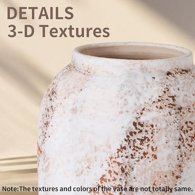 Large Rustic Vase for Flowers,13.8'' White Farmhouse Ceramic Vases for Home Decor, Minimalist Decorative Tall Vase for Living Room, Entryway, Shelf, Premium Pottery Clay Table Centerpiece Decor