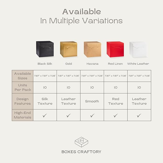 Set of 10 Gift Boxes (7.87 x 7.87 x 7.08 inch) - Ideal for Presents, Bridesmaid Proposal and Graduation - Gold