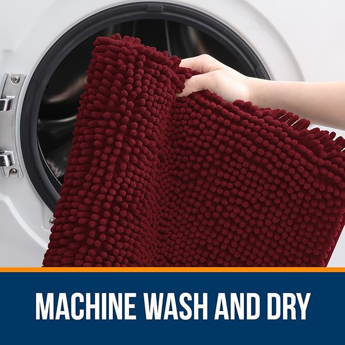 OLANLY Bathroom Rugs 47x20, Extra Soft Absorbent Chenille Bath Rugs, Rubber Backing Quick Dry, Machine Washable Bath Mats for Bathroom Floor, Tub and Shower, Home Decor Accessories, Burgundy