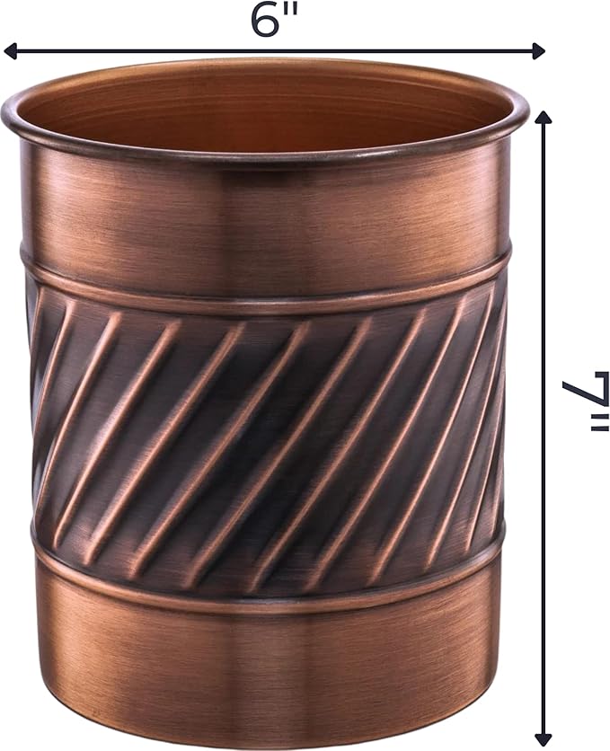 Monarch Abode Handcrafted Wave Embossed Kitchen Utensil Holder for Kitchen Counter, and Large or Small Spoon Holder, Decorative Cooking Utensil Crock Organizer for Countertop, Antique Copper Finish