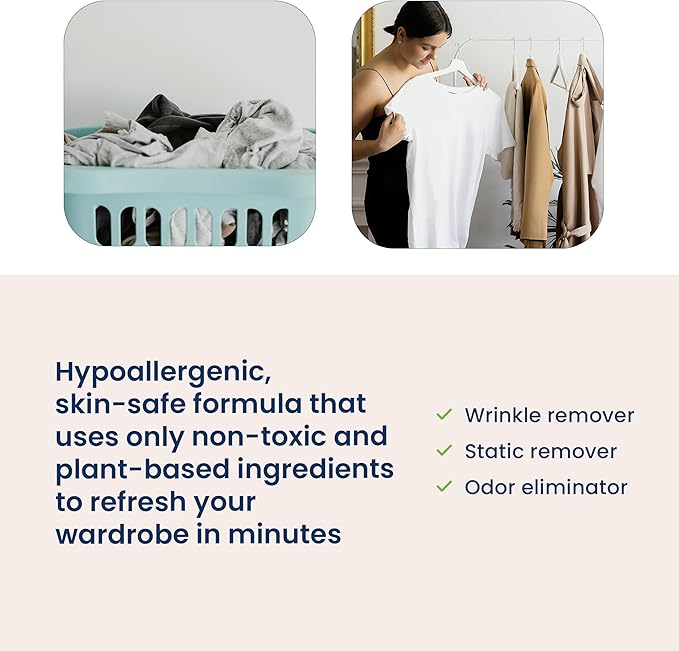 Truly Free Wrinkle & Static Releaser - Wrinkle Release for Clothes, Linen, & Sheet Fabrics - Static Guard Spray - Plant-Based - 1 Pouch 3oz Refill with 12oz Reusable Empty Spray Bottle