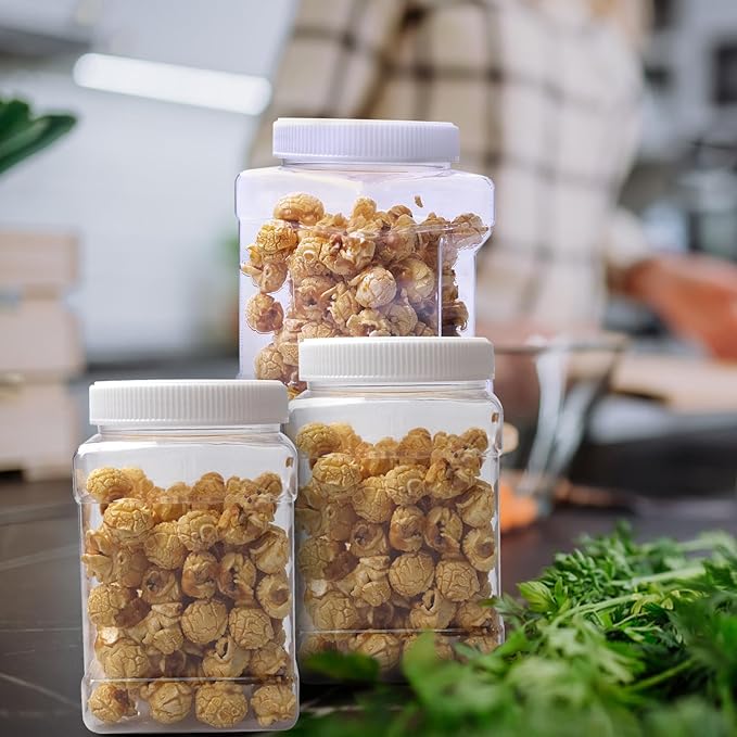 18 Pack Clear Plastic Storage Jars with Lids,27 oz Easy Grip Handles Plastic Containers,Reusable Wide Mouth Plastic Canisters,with Airtight Lids Square Paint Storage Containers for Kitchen Supplies