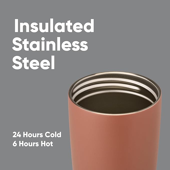 Owala SmoothSip Slider Insulated Stainless Steel Coffee Tumbler, Reusable Iced Coffee Cup, Hot Coffee Travel Mug, BPA Free 20 oz, Cozy Cocoa