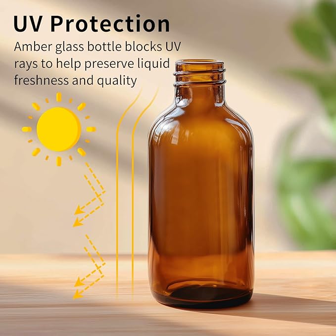 35 Pack 4oz Amber Glass Boston Round Bottles with Polycone Leak-Proof Phenolic Caps – Brown Airtight Refillable Containers for Homemade Vanilla Extract, Essential Oils, Herbal Medicine, and Syrups