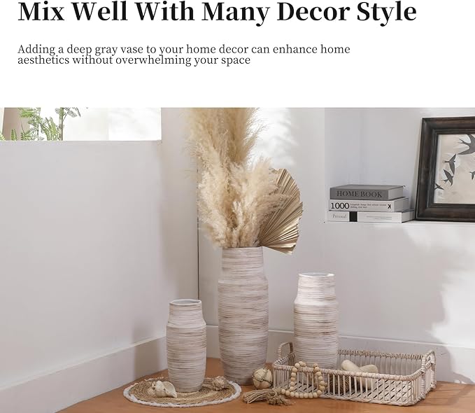 ALMA 17 inch Extra Tall White Ceramic Vases for Centerpieces Farmhouse Living Room Floor, Boho Pampas Grass Vase for Fireplace Mantel Decor, Modern Minimalist Rusic Floor Vase for Organic Home Decor