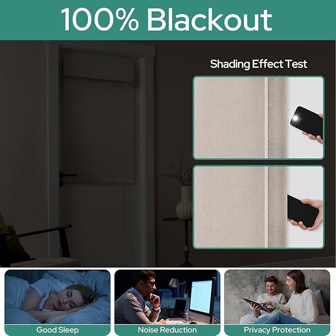 HOMEIDEAS 100% Natural Linen Blackout French Door Curtains, Privacy Door Window Curtains, 26 X 72 Inch Room Darkening Blinds, Thermal Insulated Shades for Bedroom, 1 Panel