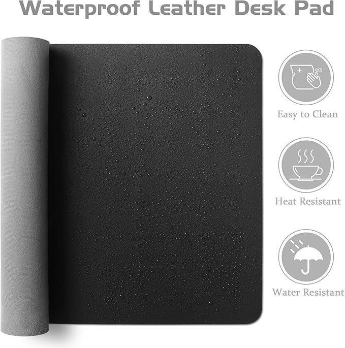 Aothia Leather Desk Pad Protector, Office Desk Mat, Large Mouse Pad, Laptop Desk Pad, Non-Slip PU Leather Desk Blotter, Waterproof Desk Writing Pad for Office and Home (Black, 55" x 24")