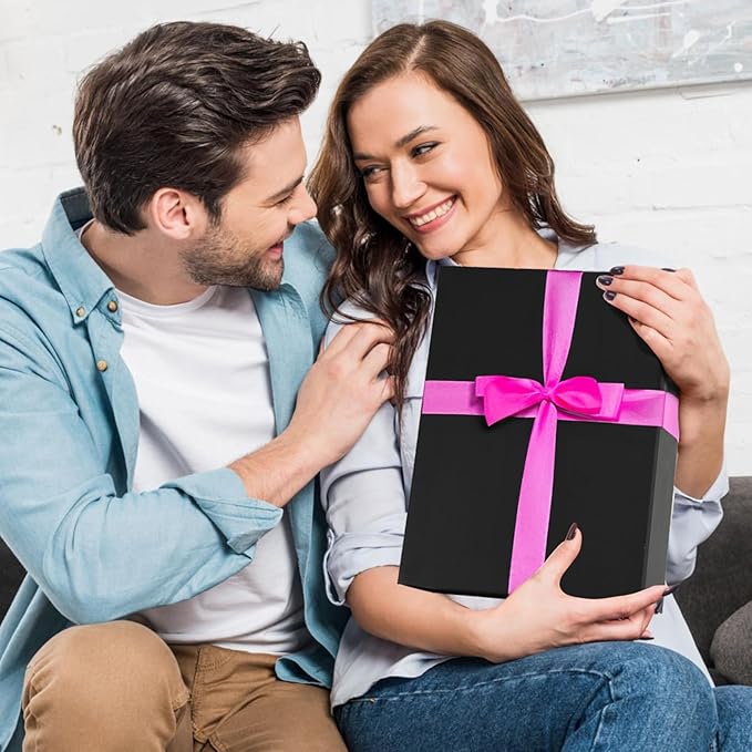 Ditwis 12x9x4 Inches Gift Box with Magnetic Closure Lid, Black Magnetic Box for Wedding, Groomsmen Bridesmaid Proposal, Birthdays, Mother's Day, 1 Pack