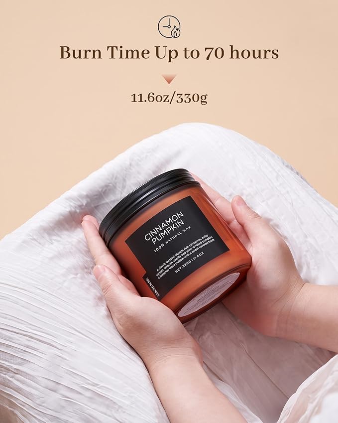 M&SENSE Cinnamon Pumpkin Fall Scented Candles for Home, 11.6oz Soy Natural Candles 70 Hours Long Lasting Slow Burning Autumn Candle Gifts for Thanksgiving