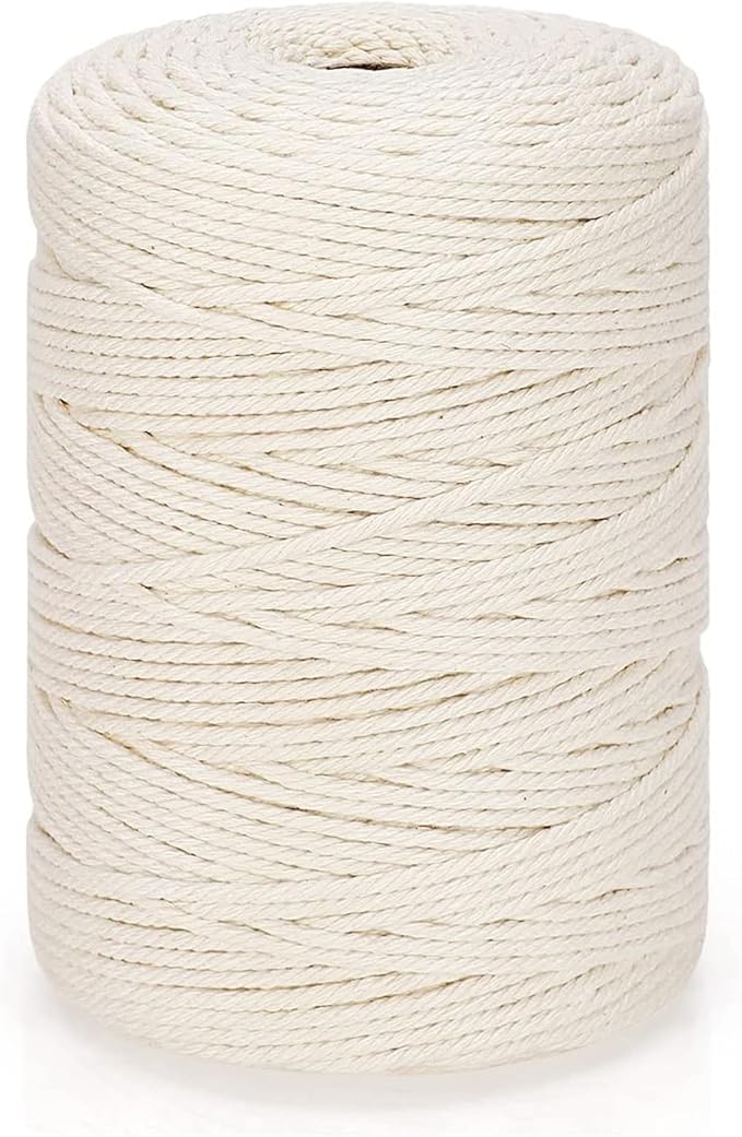 Natural Cotton Macrame Rope - 3mm x 328Yards (984Feet), 4 Strands Twisted Macrame Cord for Wall Hanging, Plant Hangers, Crafts, Gift Wrapping and Wedding Decorations, Beige