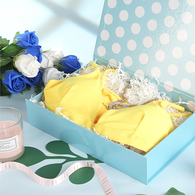 GREEN BEAN 6 Gift Boxes 11x7.8x2.3 Inches, Baby Blue With Lids for Presents, Magnetic Closure, Shirt Packaging for Clothes (Glossy Metallic, Polka Dot Design Inside)