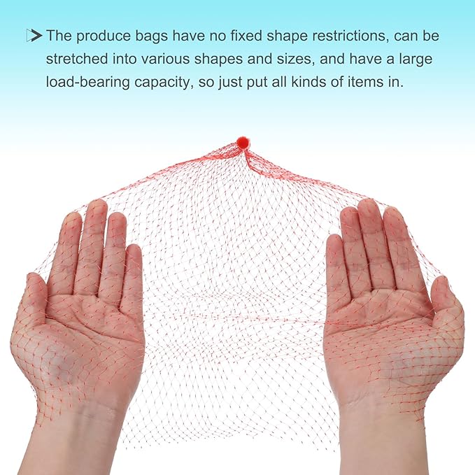 uxcell 100 Pcs Reusable Mesh Produce Bags, 40cm/16 Inch Washable Net Storage Bags Reusable Grocery Reusable Storage Bags with Plastic Buckle for Fresh Fruit Vegetables Seafood, Red