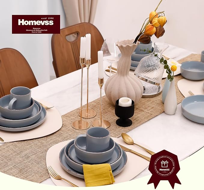 HomeVSS 20-Piece Dinnerware Set - Serves 4, Shiny Turquoise Glaze plates and bowls sets with Speckle Effect for Microwave & Dishwasher Safe