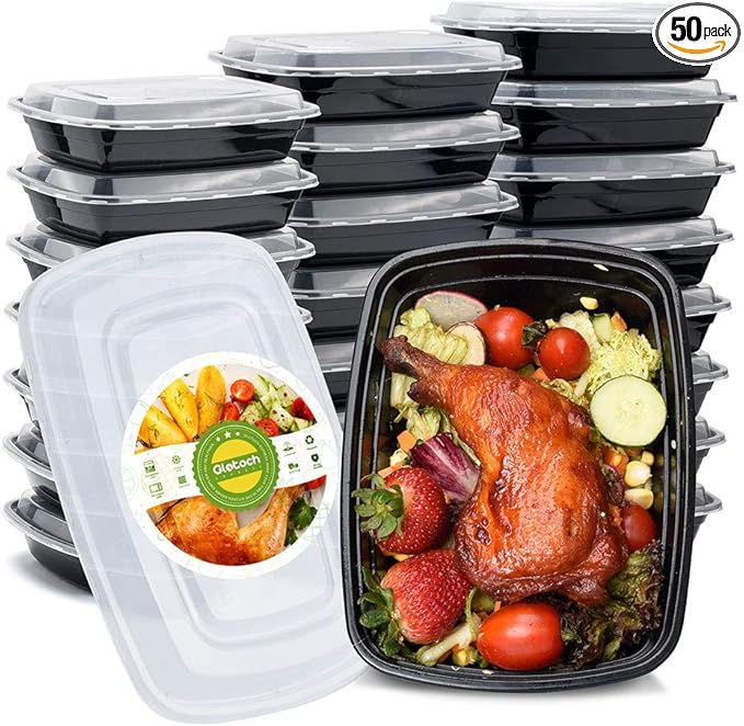 Glotoch Meal Prep Containers Reusable, 50Pack 32oz Plastic Food Prep Storage Containers with Lids,BPA Free,Microwave, Dishwasher Safe Disposable To Go Containers for Meal Plan,Single Compartment