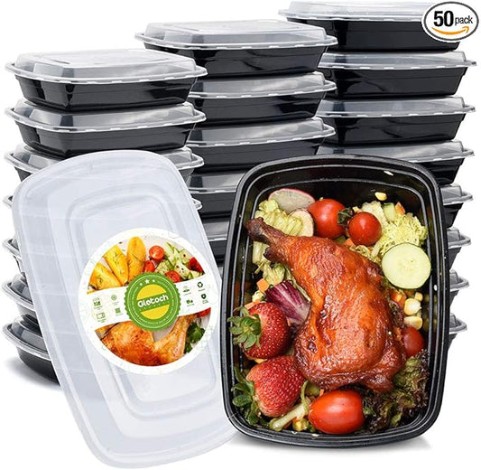 Glotoch Meal Prep Containers Reusable, 50Pack 32oz Plastic Food Prep Storage Containers with Lids,BPA Free,Microwave, Dishwasher Safe Disposable To Go Containers for Meal Plan,Single Compartment