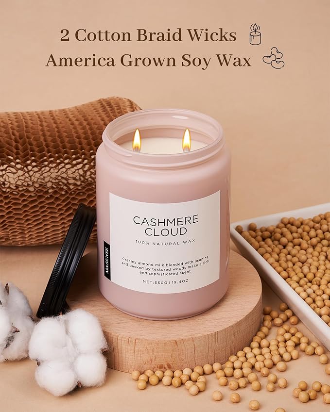 M&SENSE Warm Cashmere Scented Candles, 19.4oz 110 Hour Long Lasting 2 Wick Organic Natural Soy Wax in Glass Jar Candle for Bedroom Kitchen Home Decor, Housewarming Gifts for Family Friends