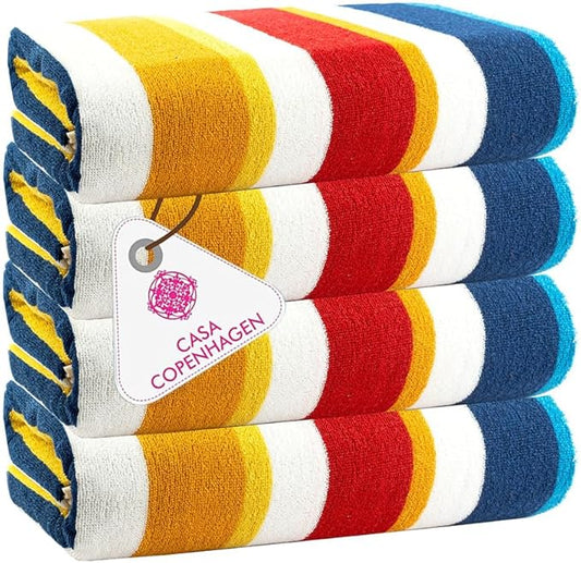 CASA COPENHAGEN Bora Bora Beach Towels Designed in Denmark Rough and Tough, Quick Dry, for Pool, Bath & Shower 30x60 inches 4 Pieces Cotton Beach Bath Towels Set - Yellow