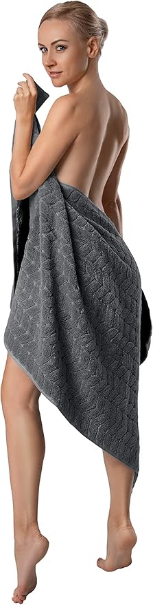 BAGNO MILANO Turkish Bath Towels, Soft Plush Jacquard Luxury Bath Towels, Quick Dry Towel Set (Charcoal, Bath Sheet)