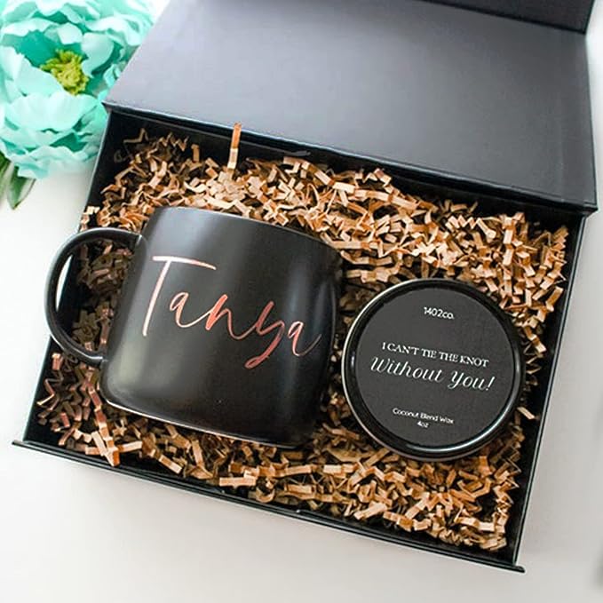 Aimyoo 5 Pack Black Magnetic Gift Boxes with Lids 10.5x7x3 in, Medium Bridesmaid Groomsman Proposal Box, Rectangle Collapsible Box for Present Graduation Birthday Wedding Storage, 1 Count (Pack of 5)