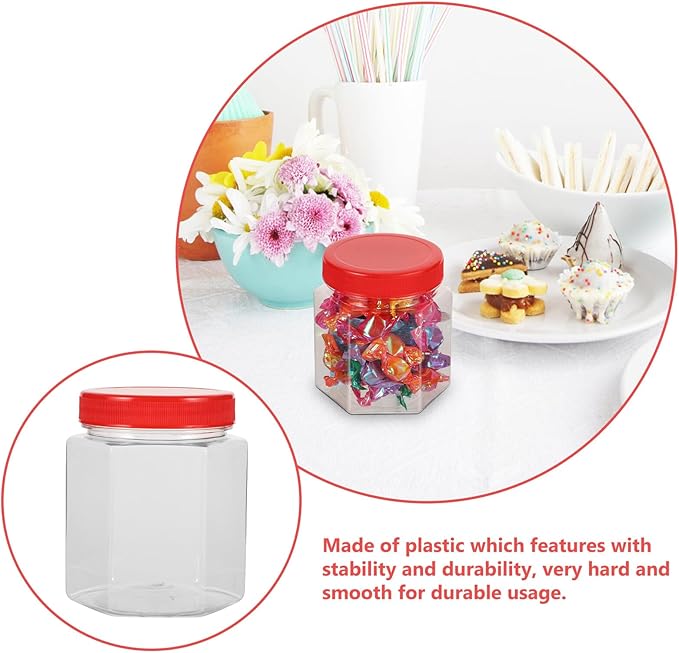 5pcs Airtight Hexagonal Storage Canisters with Lids Dry Food Jars for Kitchen Pantry Cereals Nuts Preservation Transparent Plastic Containers