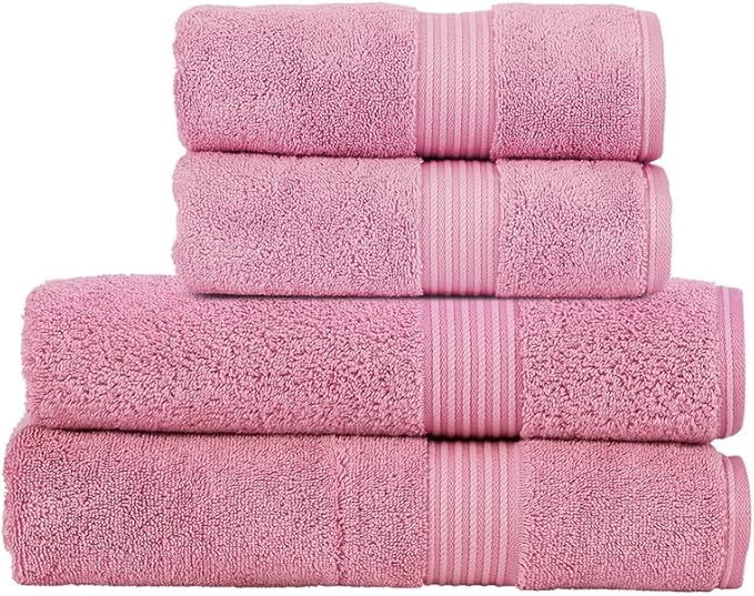 Christy Supreme Hygro 4 Piece Towel Set | Blush | 100% Luxury Supima Cotton | Ultra Soft | Super Absorbent | 650GSM | 2 Bath Towels 2 Hand Towels