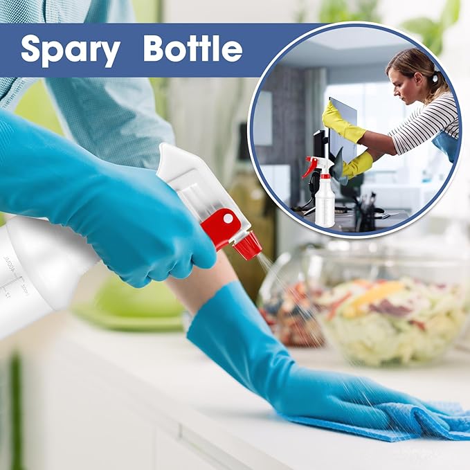 Eccliy 20 Pack 16oz Empty Spray Bottles, Leakproof Cleaning Bottles with Measurement and Adjustable Nozzle for Housekeeping, Commercial Use(Cylinder,Red White New Spray Head)