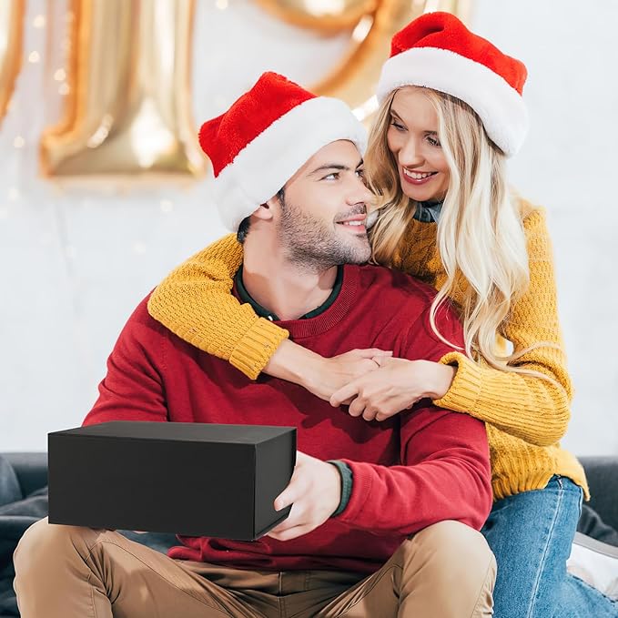 Ditwis 4 Pack 9.5x7x4 Inches Gift Boxes with Magnetic Closure Lids, Black Magnetic Box for Wedding, Groomsmen Bridesmaid Proposal, Birthdays, Mother's Day