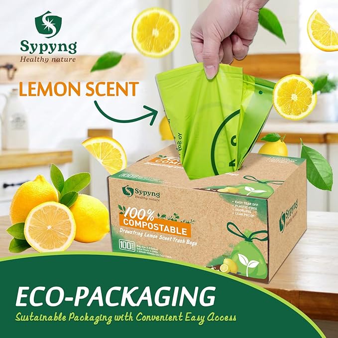 Compostable Kitchen Trash Bags 3-4 Gallon (100-Pack) - Heavy-Duty 1.1 Mil, 100% Biodegradable, ASTM D6400, BPI & OK Compost HOME Certified, Eco-Friendly, Leakproof & Odor Control