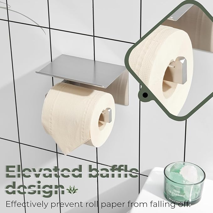 KOKOSIRI Toilet Paper Roll Holder Brushed Nickel Toilet Paper Holder with Shelf Stainless Steel Bathroom Dispenser Wall Mounted, B2010BR