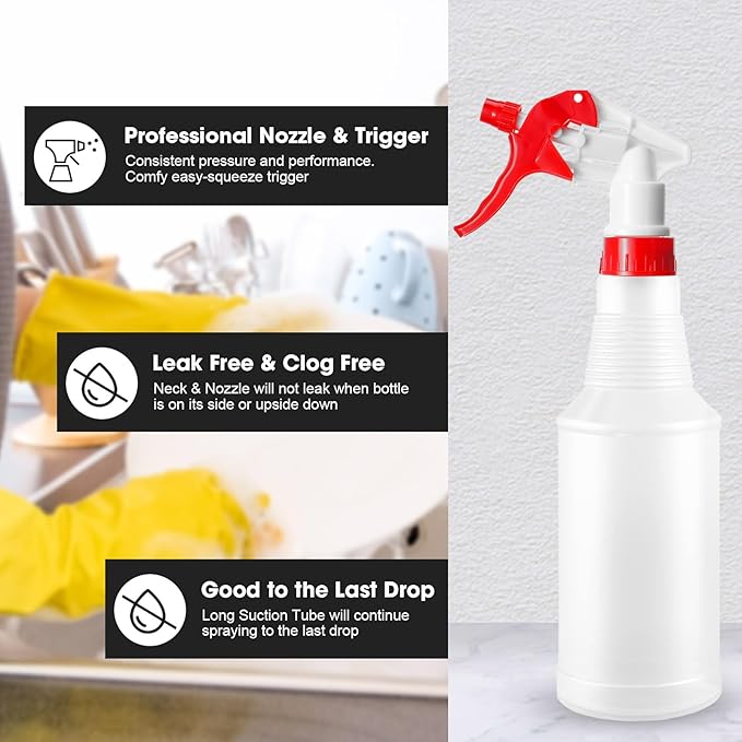 Eccliy 12 Pcs 16 Oz Plastic Spray Bottle, Adjustable Empty Reusable Sprayer for Cleaning, Planting, Water, Bathroom and Kitchen, BBQ, Commercial and Residential(Red,Smooth)