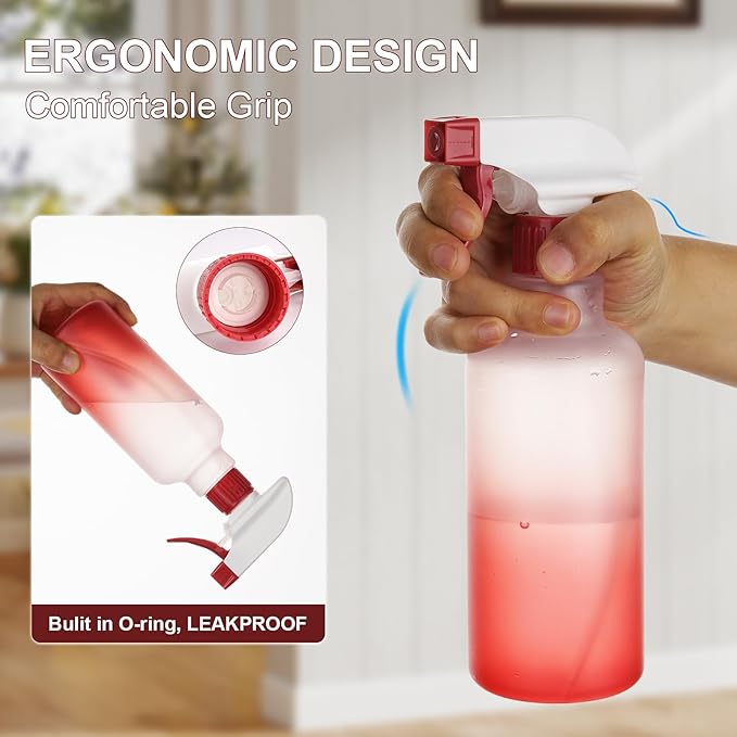 Spray Bottles Plastic Spray Bottle for Hair Mist/Stream Heavy Duty Empty Spray Bottles for Cleaning Solutions, Plants, Cooking (16.9oz-Red)