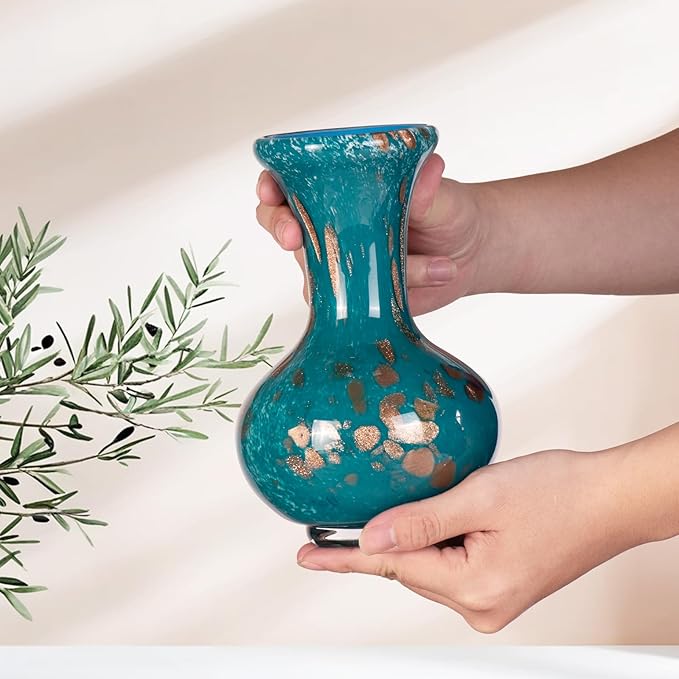KAMMAK Colored Glass Vase, Beautiful Hand Blown Decorative Vase, Modern Art Vase for Flower Mantle Dining Table Centerpiece, Entryway Living Room Wedding Decoration, FH003