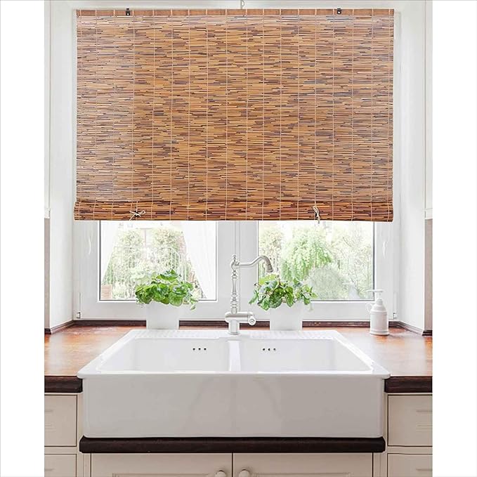 Bamboo Privacy Blinds, Cordless Outdoor Bamboo Roll up Shades for Patio Porch, 30" 34" 40" 45" 50" 55" 65" 70" Cordless Roll up Shade Roman Shades for Home Decor Balcony