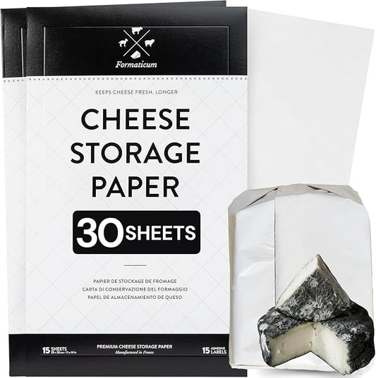 Formaticum 30-Pack Cheese Storage Wax Coated Paper - Porous Wax Sheets From France - Keep Cheese or Charcuterie Fresh - Professional Grade Cheese Paper for Wrapping Cheese - 11 x 14