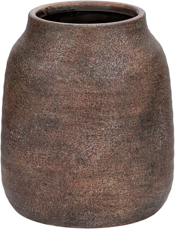 Briful Rustic Ceramic Vase 7” Tall – Handcrafted Vintage Pottery Flower Vase with Distressed White-Wash Finish – Farmhouse Decorative Accent for Table, Shelf, Mantel (Not Watertight), Brown