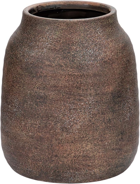 Briful Rustic Ceramic Vase 7” Tall – Handcrafted Vintage Pottery Flower Vase with Distressed White-Wash Finish – Farmhouse Decorative Accent for Table, Shelf, Mantel (Not Watertight), Brown