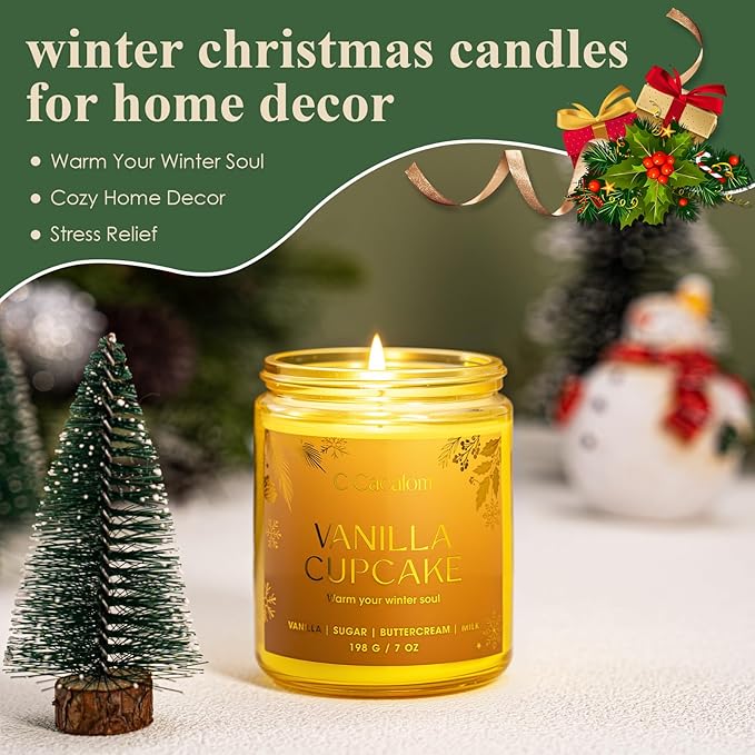 Christmas Soy Candles for Christmas Home Decor Non-Toxic Aromatherapy Scented Candles for Holiday Christmas Gifts, Cozy Cute Jar Candle, Winter Candle for Women Men, Vinilla Cupcake Candle