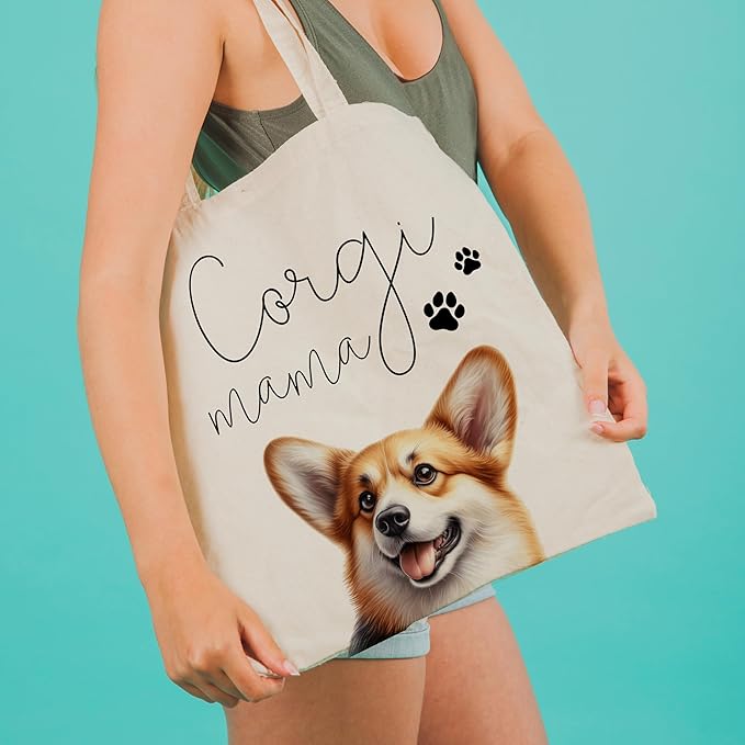 Dog Mama Tote Bag – Cute Dog Lover Canvas Bag, Reusable Shopping Shoulder Bag for Women, Pet Mom Gift,