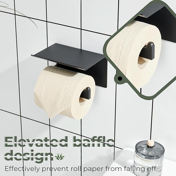 KOKOSIRI Black Toilet Paper Holders with Shelf Bathroom Toilet Paper Roll Holder SUS304 Stainless Steel Wall Mounted, Matte Black, B2010BK