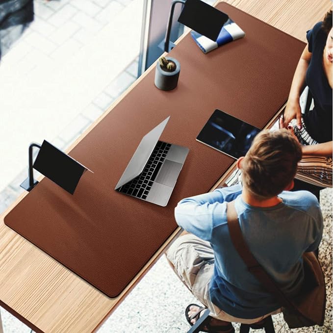 CENNBIE 59"x27.5" Leather Desk Pad Protector Desk Blotter Pad - Waterproof Writing Desk Accessories - Extended Non-Slip Rectangular, Laptop Keyboard Mouse Pad (Brown)