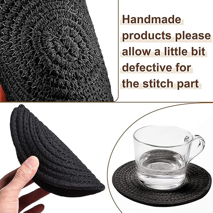 Set of 6 Round Woven Placemats,13.8 inch Cotton Plate Chargers Black Thick Tablemats Braided Tablemats for Dining Rattan Mats Weave Placemats for Table Decoration