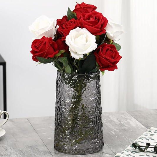Black Glass Vase, Flower Vases for Bouquet, Modern Glass Vase for Flowers, Large Vases for Living Room, Bedroom, Kitchen, Office, Wedding, Dining Table, 8 Inches
