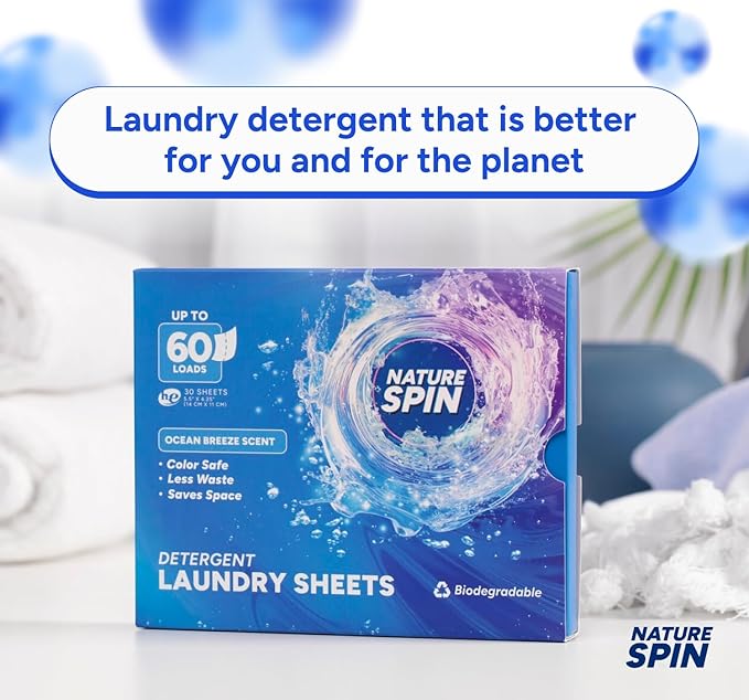 Laundry Detergent Sheets - Travel Size Laundry Sheets for Easy Use - Ocean Breeze Scented, Non toxic, Machine Friendly - Up to 60 Loads - 1 Pack