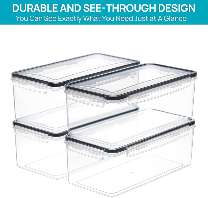 Vtopmart Airtight Food Storage Containers with Lids 8PCS Set 3.2L, Plastic Spaghetti Container for Pasta organizer, BPA Free Air Tight House Kitchen Pantry Organization