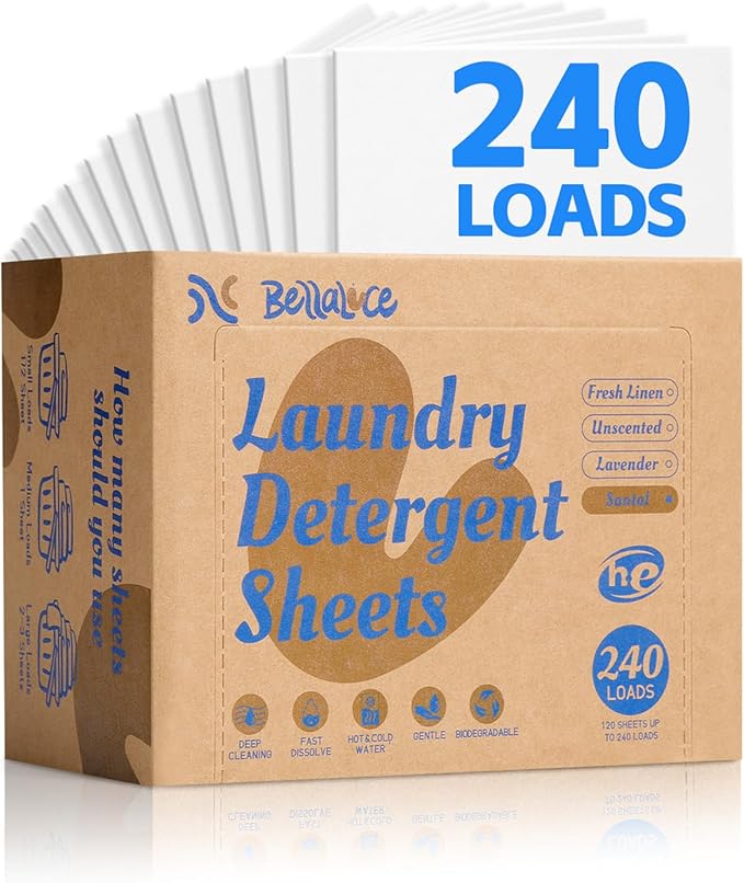 Laundry Detergent Sheets - 240 Loads Boys Santal Laundry Sheets for Dorm,College,Home,Hotel,Apartment,Camping,Cruise,Road Trip,Beach Vacation,Backpack,Small Space, Family School Travel Essentials